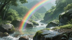 雨天彩虹山谷溪流