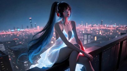 霓虹都市天台赛博美女