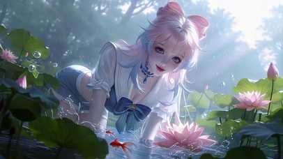 荷塘粉发二次元美少女