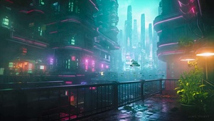 科幻未来赛博雨夜城市