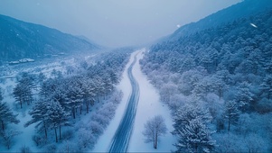 雪天山林公路