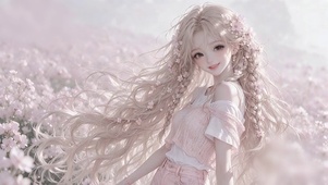 梦幻粉色花海甜美少女