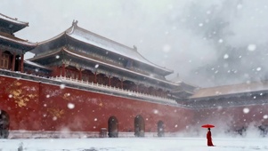 宫墙覆雪间的一抹朱红