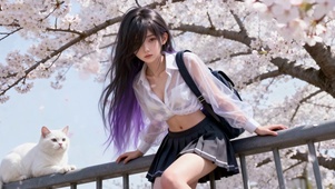 樱花树下猫与JK长腿少女的邂逅