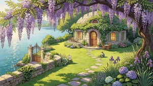 海边紫藤树小屋