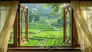 窗外田园风光景
