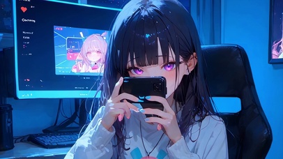 电竞卧室中的孤独女孩