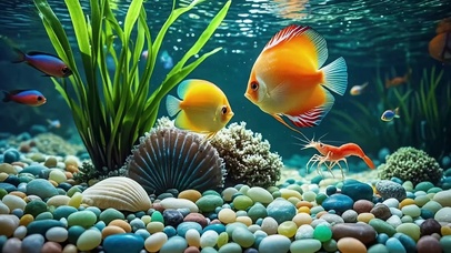 七彩神仙鱼水族缸造景