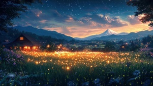 静谧傍晚乡村草地