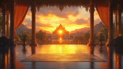 落日异域宏伟宫殿