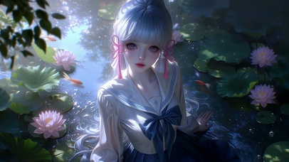 荷塘银发水手服少女神里绫华