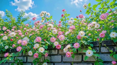 夏日花墙与晴空