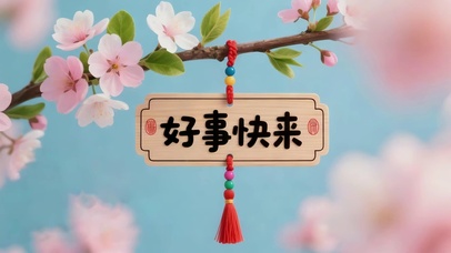 桃树枝上的心愿牌