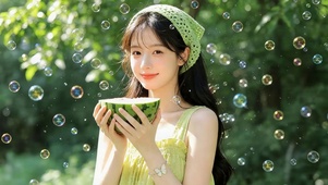 夏日泡泡西瓜女孩
