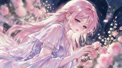 粉玫瑰花海少女