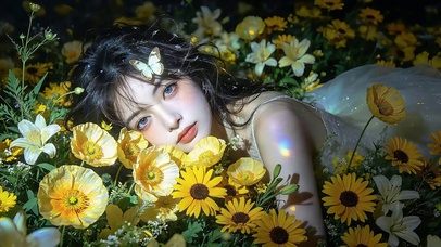 慵懒美女与花儿