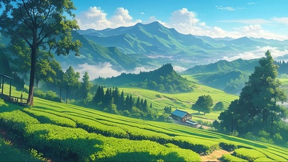 绿色护眼山坡茶田