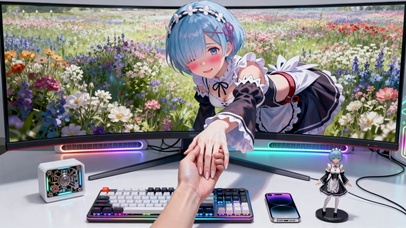 蓝发花海女仆装雷姆穿越屏幕互动