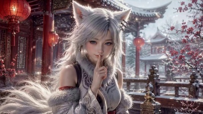 雪中古风狐耳美少女
