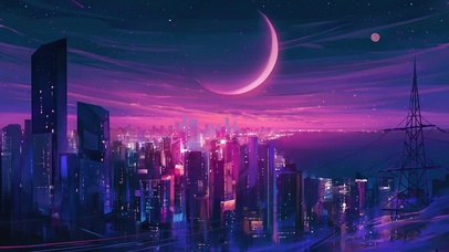 4K高清赛博朋克未来の城市插画