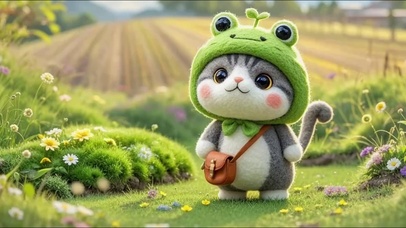 可爱的青蛙小猫咪