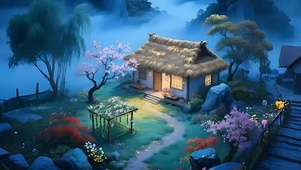 夜景古风树木带鱼屏