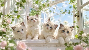 花房窗边可爱布偶猫咪