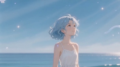海边蓝色调女孩