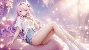 粉发梦幻温柔眨眼美少女
