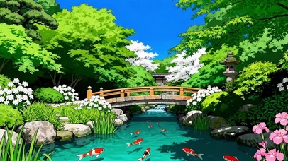 护眼白云树木河流