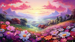 唯美粉色花海云彩