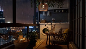 城市阳台雨夜
