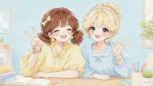 书桌前的可爱少女闺蜜
