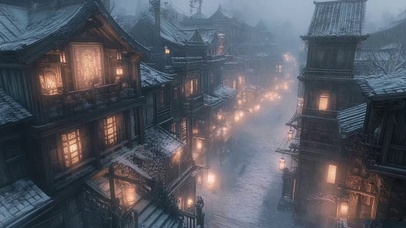 迷雾雨天古城无人街道