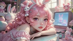 4K 粉发兔耳甜妹