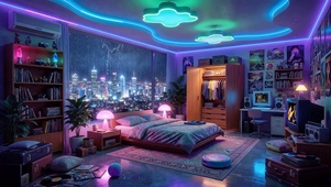 雨夜温馨卧室