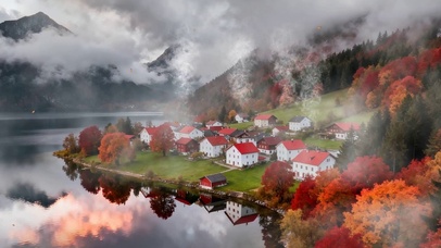 护眼房屋树木河流双屏