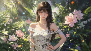 鲜花报纸女孩