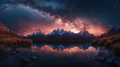 纯净星夜高山湖畔