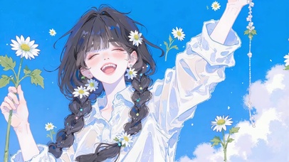 蓝天下可爱女孩