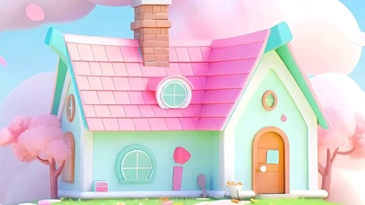 简约小清新小屋带鱼屏