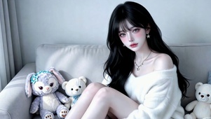 沙发上的清纯黑发美少女