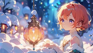 下雪天暖灯少女