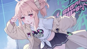 粉发双丸子 街头涂鸦少女