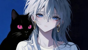 白发女孩和她的猫