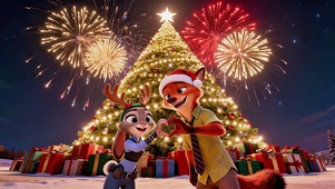 动物城圣诞树下的甜蜜比心