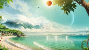 唯美大海沙滩蓝天白云