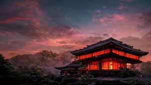 唯美森林晚霞