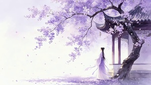唯美紫色树下伫立女子