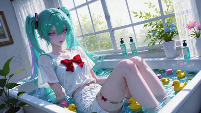 初音未来夏日浴缸美少女
